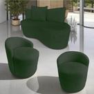 Kit Namoradeira + 2 Poltronas Yara Orgânica Veludo Verde