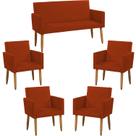 Kit Namoradeira + 4 Poltronas Nina Suede Cores Pé Palito 30cm Castanho