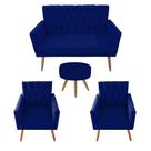 Kit Namoradeira com 02 Poltronas Nina Captone e Puff Redondo Suede Azul Marinho Kit Namoradeira com 02 Poltronas Nina Captone e Puff Redondo Suede Azul Marinho