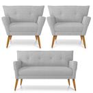 Kit Namoradeira E 02 Poltronas Anitta Linho D'rossi Cinza