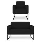 Kit Namoradeira e 1 Poltrona Decorativa Base Industrial Preta Maressa A79 Linho Preto - Ibiza