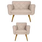 Kit Namoradeira e 1 Poltrona Estofada Para Sala de Tv Isabella Suede Bege - LM DECOR Kit Namoradeira e 1 Poltrona Estofada Para Sala de Tv Isabella Suede Bege - LM DECOR