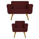 Kit Namoradeira e 1 Poltrona Estofada Para Sala de Tv Isabella Suede Vermelho Bordô - LM DECOR Kit Namoradeira e 1 Poltrona Estofada Para Sala de Tv Isabella Suede Vermelho Bordô - LM DECOR