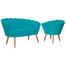 Kit Namoradeira e 1 Poltrona Pétala Decorativa Veludo Azul Turquesa - Montanaris Decor