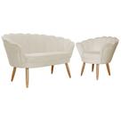 Kit Namoradeira e 1 Poltrona Pétala Decorativa Veludo Bege - Montanaris Decor
