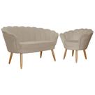 Kit Namoradeira e 1 Poltrona Pétala Decorativa Veludo Cappuccino - Montanaris Decor