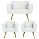 Kit Namoradeira e 2 Poltrona Decorativa Sala Comercial Isabella Suede Branco - LM DECOR