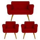 Kit Namoradeira e 2 Poltrona Decorativa Sala Comercial Isabella Suede Vermelho - LM DECOR