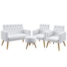 Kit Namoradeira e 2 Poltronas Decorativas Nina Com Rodapé E Botões Capitonê Puff Solar Couro Branco Aradec Kit Namoradeira e 2 Poltronas Decorativas Nina Com Rodapé E Botões Capitonê Puff Solar Couro Branco Aradec