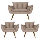 Kit Namoradeira e 2 Poltronas Estofadas Hall de Entrada Opala Suede Bege - LM DECOR