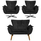 Kit Namoradeira e 2 Poltronas Giratórias Cromada Opla Suede Preto - Ibiza