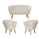 Kit Namoradeira e 2 Poltronas Pétala Decorativa Veludo Bege - Montanaris Decor