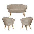 Kit Namoradeira e 2 Poltronas Pétala Decorativa Veludo Cappuccino - Montanaris Decor