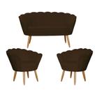 Kit Namoradeira e 2 Poltronas Pétala Decorativa Veludo Marrom - Montanaris Decor