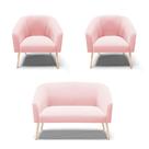 Kit Namoradeira E 2 Poltronas Rosa Bebê Pés Palito