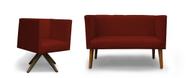 Kit Namoradeira + Poltrona Decorativa Barcelona Base Giratória Suede Vinho - Casa & Estofados Kit Namoradeira + Poltrona Decorativa Barcelona Base Giratória Suede Vinho - Casa & Estofados