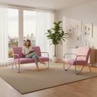 Kit Namoradeira + Poltrona Decorativa Bela Suede Rosa Bebê Braço Cromado