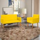 Kit Namoradeira + Poltrona Para Sala Decorativa Nina Suede Cores Pé Castanho