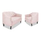 Kit Namoradeira Sofá Recamier e Poltrona Julia Pés Luís Xv Com Botonê para Sala de Estar Recepção Quarto Escritório Rosê Suede - AM Decor
