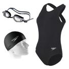 Kit Natação Speedo Maiô Cross II + Óculos Izy + Touca Flat Swim