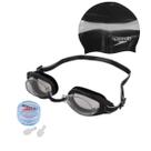 Kit Natação Speedo Swim Óculos Preto+ Touca+ Protetor Ouvido
