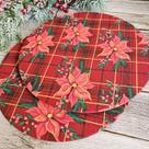 Kit Natal xadrez dourado vermelho 8 capas sousplat e 8 bases mdf