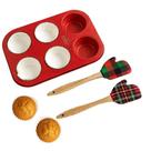 Kit Natalino Forma para Muffin e 2 Espátulas Natal Vermelho
