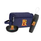 Kit Necessaire Bolsa Organizadora Gato da sorte Porta escova - Azul Kit Necessaire Bolsa Organizadora Gato da sorte Porta escova - Azul
