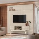 Kit New Laguna Painel Piso-Teto Ripado e Bancada com 2 Portas Flexíveis em MDF Calacata e Off White - Pallazio