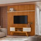 Kit New Laguna Painel Piso-Teto Ripado e Bancada com 2 Portas Flexíveis em MDF Cinamomo e Off White - Pallazio