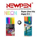Kit Newpen Brush Pen Neon + Caneta super Fina Tris Neon