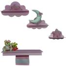Kit Nichos Nuvem + Prateleira com Varão MDF - Rosa Bebê BB