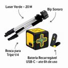 Kit Nível Laser Verde 20M Autonivelante USB Recarregável com Tripé