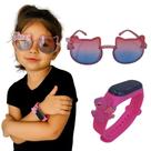 Kit Oculos Com Relogio Infantil Digital Femino Angel Stitch Data Hora Rosa