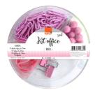 Kit Office 4 em 1 Rosa Clipes Alfinete Prendedor Elastico