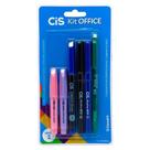 Kit Office 5: 2 Marca Texto + 1 Marcador CD + 2 Canetas + 1 Lapiseira