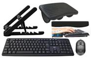 Kit Office - Suporte Note, Teclado e mouse com fio, Apoio Para Teclado e Apoio de Pés