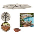 Kit Ombrelone 3 Metros Guarda Sol Sombreiro 6 Hastes Central JURERÊ Com Base Revestida Madeira - AMZ -