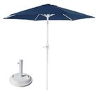 Kit Ombrelone Aço Com Manivela Guarda Sol 2,4 Metros Azul Base Redonda Branco 22Kg - Mor