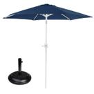 Kit Ombrelone Aço Com Manivela Guarda Sol 2,4 Metros Azul Base Redonda Preto 22Kg - Mor