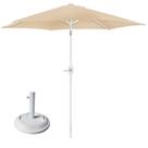 Kit Ombrelone Aço Com Manivela Guarda Sol 2,4 Metros Bege Base Redonda Branco 22Kg - Mor