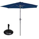 Kit Ombrelone Alumínio Com Manivela Guarda Sol 2,4m Azul Base Redonda Preto 22Kg - Mor