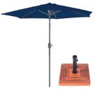Kit Ombrelone Alumínio Com Manivela Guarda Sol 2,4m Sombreiro Piscina Jardim Azul Base Madeira - Mor