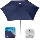 Kit Ombrelone Guarda Sol 2,6m Alumínio Malibu Garden Azul Marinho Com Base Plástica Branca - Tobee