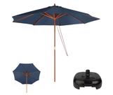 Kit Ombrelone Madeira 3 Metros Guarda Sol Sombreiro Azul + Base Plástica Preto - Mor