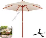 Kit Ombrelone Madeira Guarda Sol 3m Bege Sombreiro Base Aço Piscina Jardim - Mor