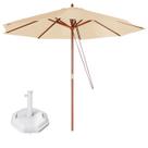 Kit Ombrelone Madeira Guarda Sol 3M Bege Sombreiro Piscina Jardim Base Octagonal 30Kg - Mor