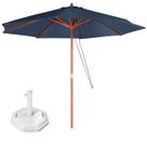 Kit Ombrelone Madeira Guarda Sol 3M Sombreiro Azul Piscina Jardim Base Octagonal 30Kg - Mor