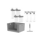 Kit Organização Lavanderia Flow 9 Peças Dispensers Vedação, Cesto Empilhável, rodo e Borrifadores