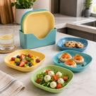 Kit Organizador com 10 Pratos Plásticos Quadrados Coloridos 13cm para Sobremesa Petiscos e Festas com Suporte Organizador Kit Organizador com 10 Pratos Plásticos Quadrados Coloridos 13cm para Sobremesa Petiscos e Festas com Suporte Organizador